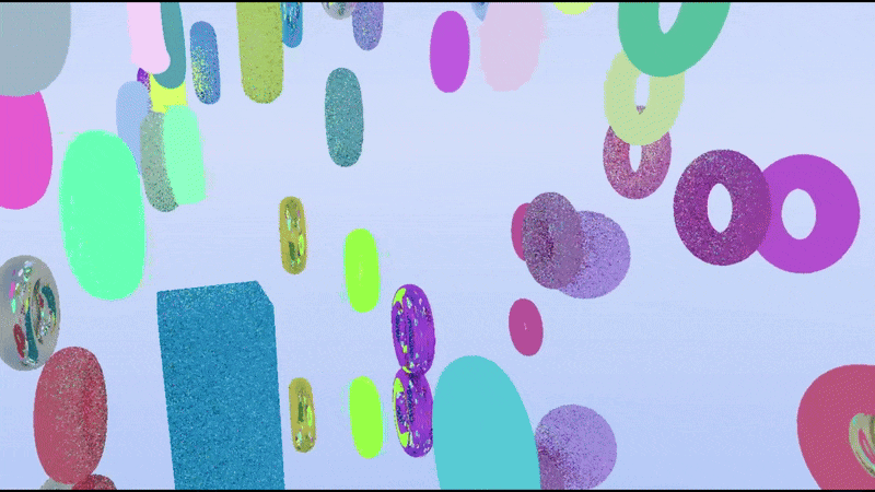 Animated image rotating toruses with pathtracing for reflections and lighting